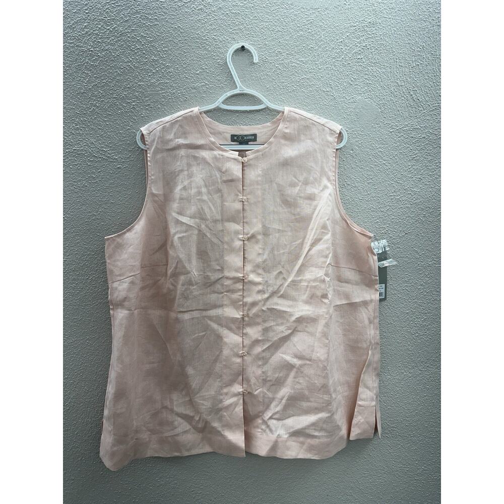 Go Silk Womens Tank Top Size 1X Soft Pink Linen Button Up Long Sleeve NWTs